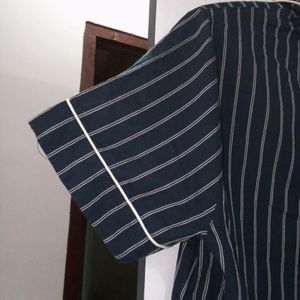 Nightwear Shirt. Navy Blue With White Stripes.