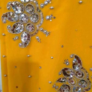 ✨chiffon Bright Yellow Partywear Saree Blouse ✨💕