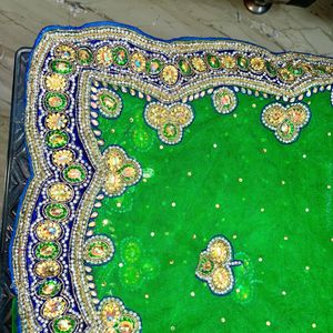 Green Color Net Embroidery Saree Without Blouse