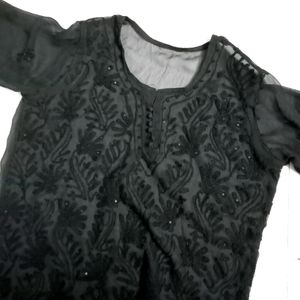 Short Top Chikankari Kurti Black