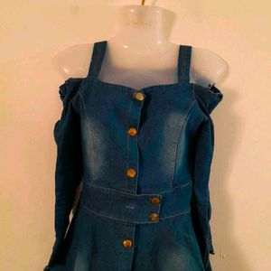 Women Teenage Girls Dress Denim.bow Design