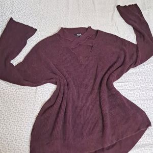 Burgundy Criss Cross Chunky Sweater