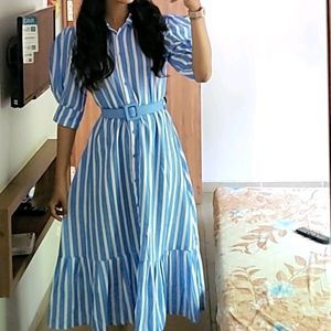 Alamode Label Blue Striped Dress