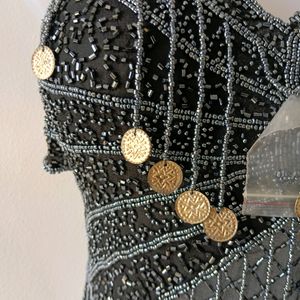 Heavy Beaded Top With Coin Detail