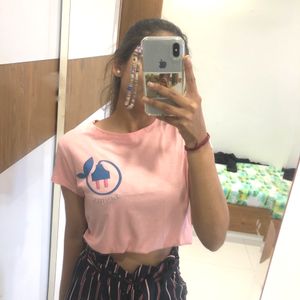 Cotton Pink T Shit Suitable For Summer Fit