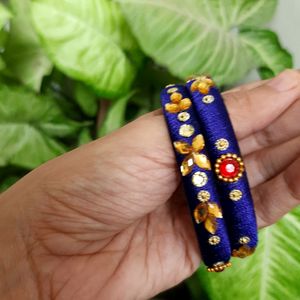 Blue Designer Silk Thread Bangles Set Of