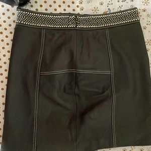 Black Leather Skirt With Pearl Details