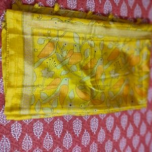 Yellow Crepe Saree