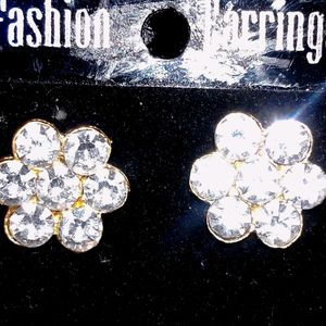 Flower Shaped Earrings With White Stone