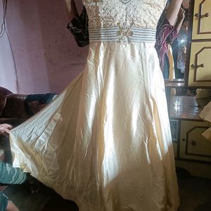 Light Golden Moti Work Party Wear Long Gown