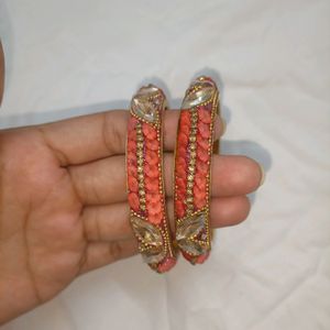 New Two Bangles Women Preach And Orange Colour