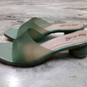 Green Footwear With Little Heel