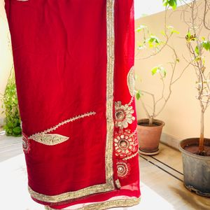 Pure Red Georgette Saree (Women )