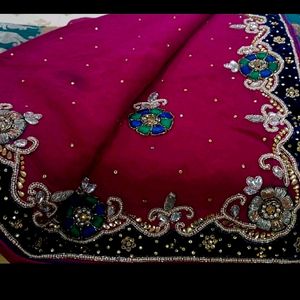 Beautiful Embroidered Rani Pink Saree