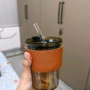 Reusable Sipper Coffee Mug with Leather Sleeve wit