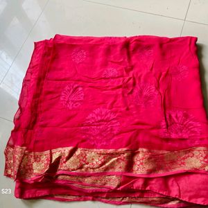 Pink Embroidered Chiffon Saree