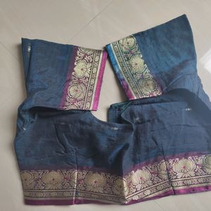 Blue And Maroon Cotton Saree