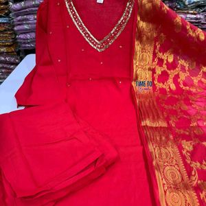 Red Kurta Pant & Dupatta Set🎉