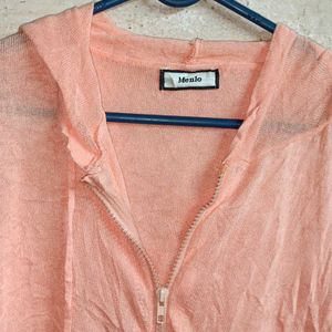 Trendy Zipper Fashion Top Hoodie Peach