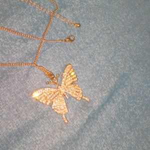 Butterfly Necklace, Gold , Rhinestone