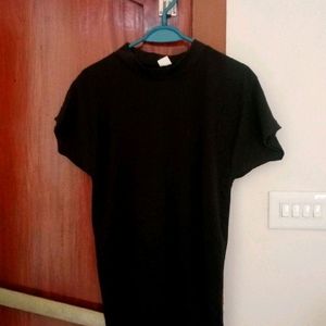 Pure Black High Neck T Shirt