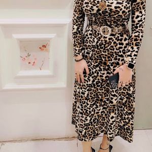 CBeautiful Animal Print Dress Cotton Polyester Fe