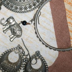 Old Oxidised Earrings And A Necklace