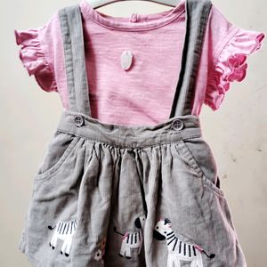 Cute Baby Frock- Pink & Grey