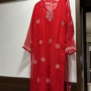 Red Embroidery Kurta