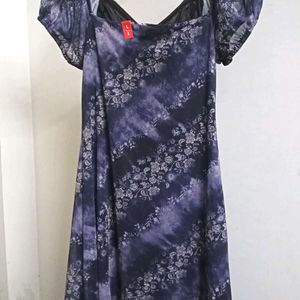 Purple Printed Dress With Pull Up String