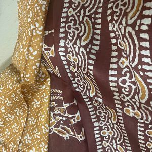 2 Colour Soft Tussar Batik Silk Saree With Blouse