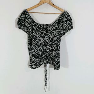 Black Printed Casual Ruched Top (Women)