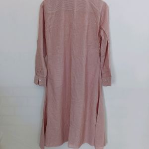 Pink And White Strips Casual Dress (Women)