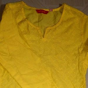 Yellow Coloured Long Top With  Embroidery