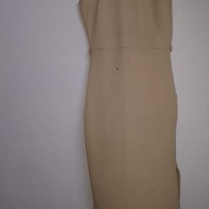 Tan Bodycon Dress With A Slit