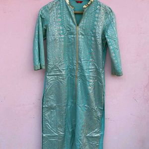 W Printed Straight Kurta With Sequins