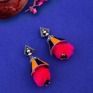 Kalbelia Enamlead Pink Pompom Earrings