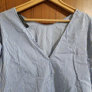 Zara White And Blue Stripes Top