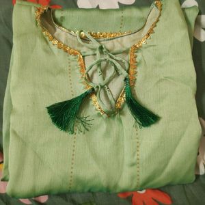 pretty pista green long kurti.