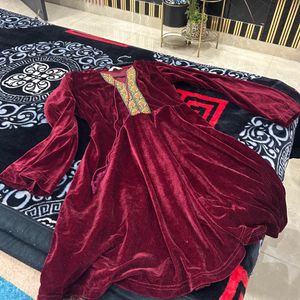 Beautiful Maroon Velvet One Piece