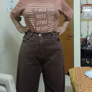 High Waist Straight Fit Brown Jeans