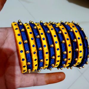 Blue And Yellow Thread Bangles