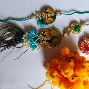 Radha -Krishna Design Rakhi and lumba set & Thali