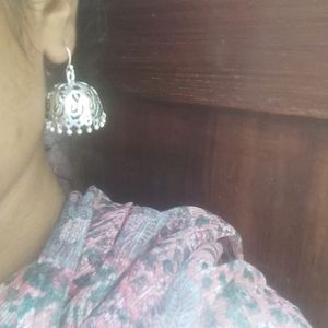 Silver tone cutwork jhumka