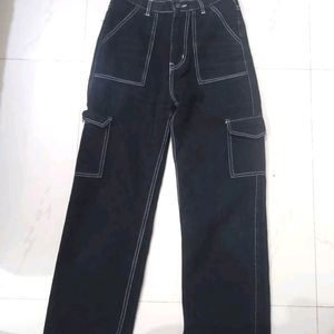 Trendy Stylish 6 Pocket Cargo Jeans.. Black Denim