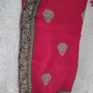 Red With Black & Gold Laced Saree(women's)