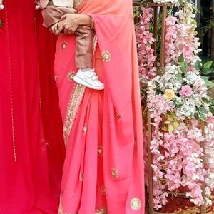 Gotapatti Plus Zardozi Work Gorgeous Pink Saree