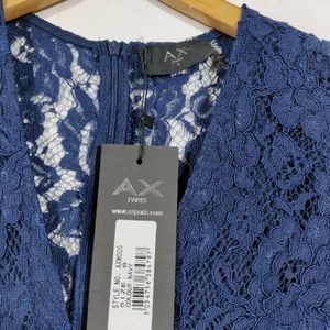 DIWALI SALE🎉Navy Deep Neck Lace Dress