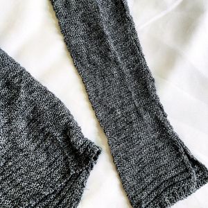 Korean Crochet V Neck Knit Grey Pullover Top