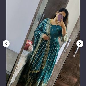 Blue Anarkali Suit With Heavy Dupatta